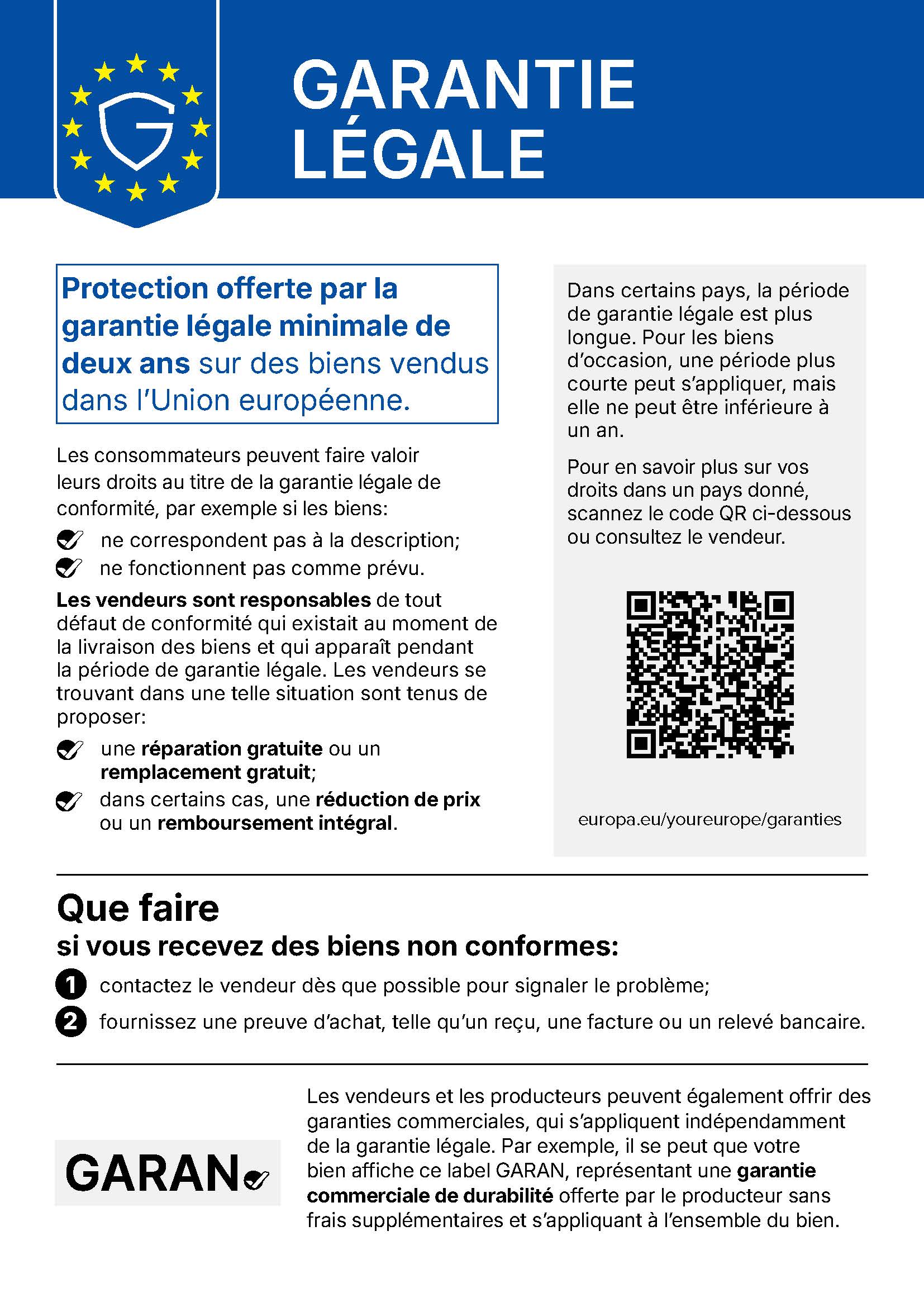Aviso harmonizado da União Europeia sobre a garantia legal